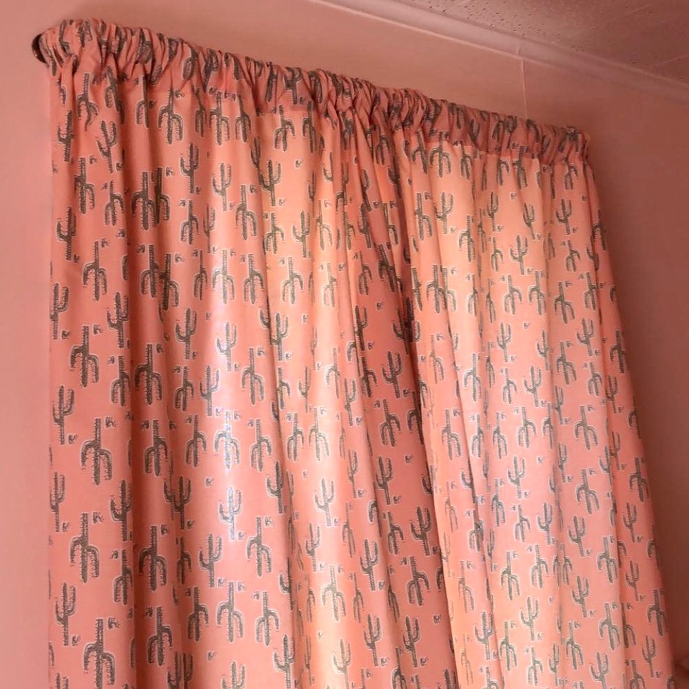 Pair of Custom Thick Peach Cactus Curtain Panels
